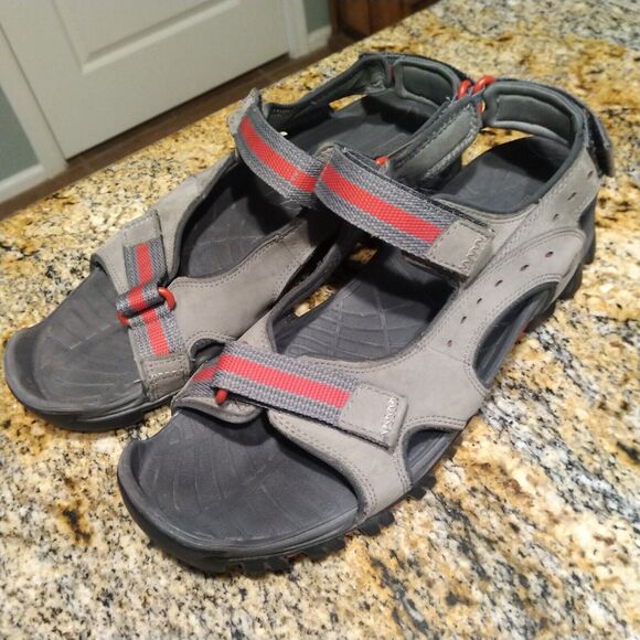 Rare Timberland Wakeby Nubuck Leather Gray Red Sandals A14NN Mens Size US 11 - Picture 1 of 9